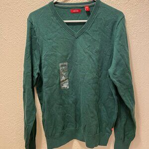 IZOD Doubleface June Bug Green V Neck Sweater Golf Mens Small NWT